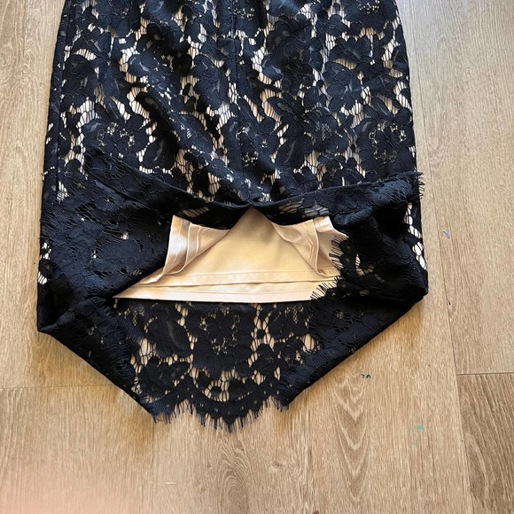 White House Black Market Size 0 Tan Dress With Black Lace Overlay - Picture 8 of 9